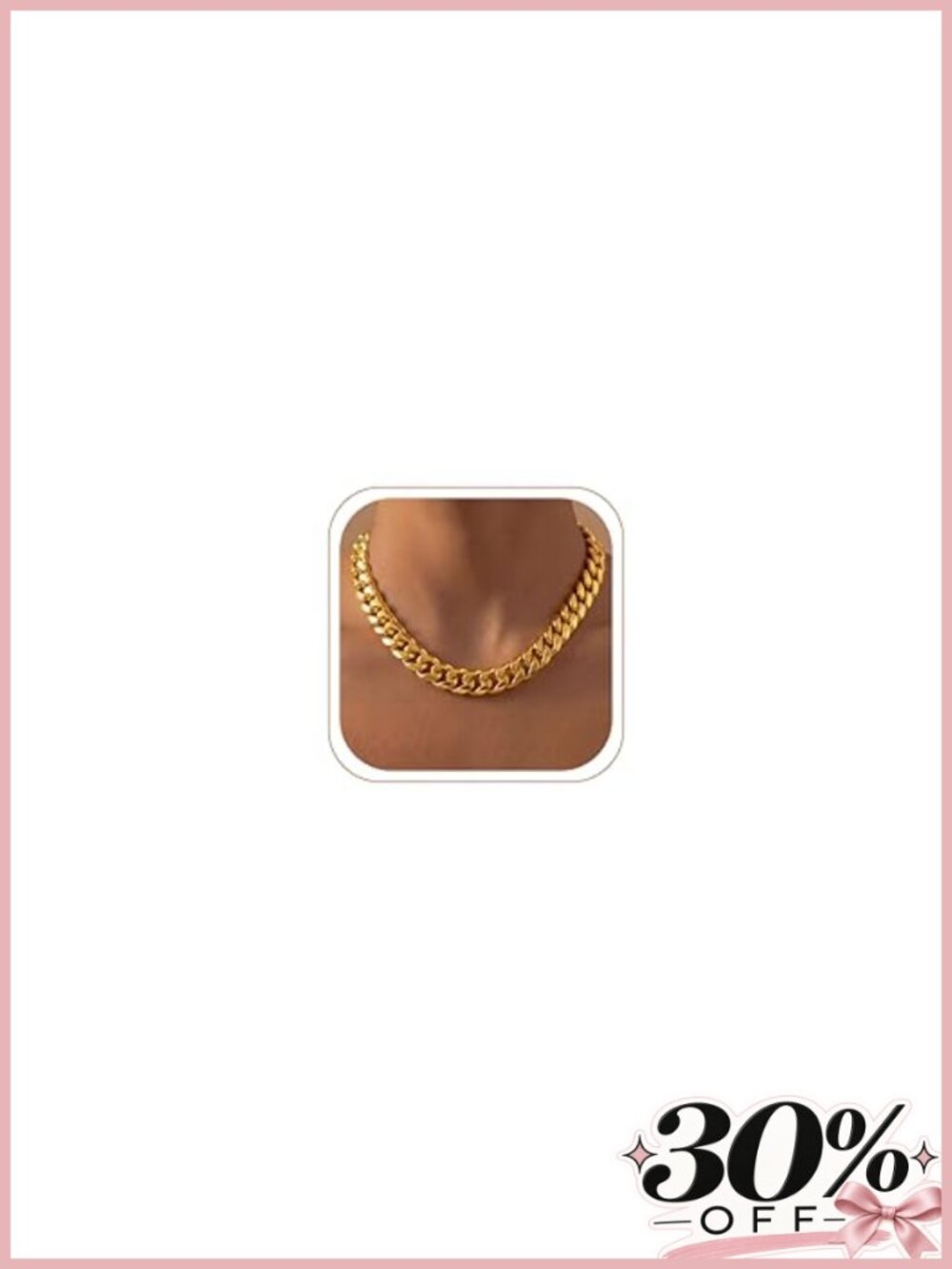 14k Gold Plated Cuban Link Chain Necklace Waterproof Stainless Steel Choker